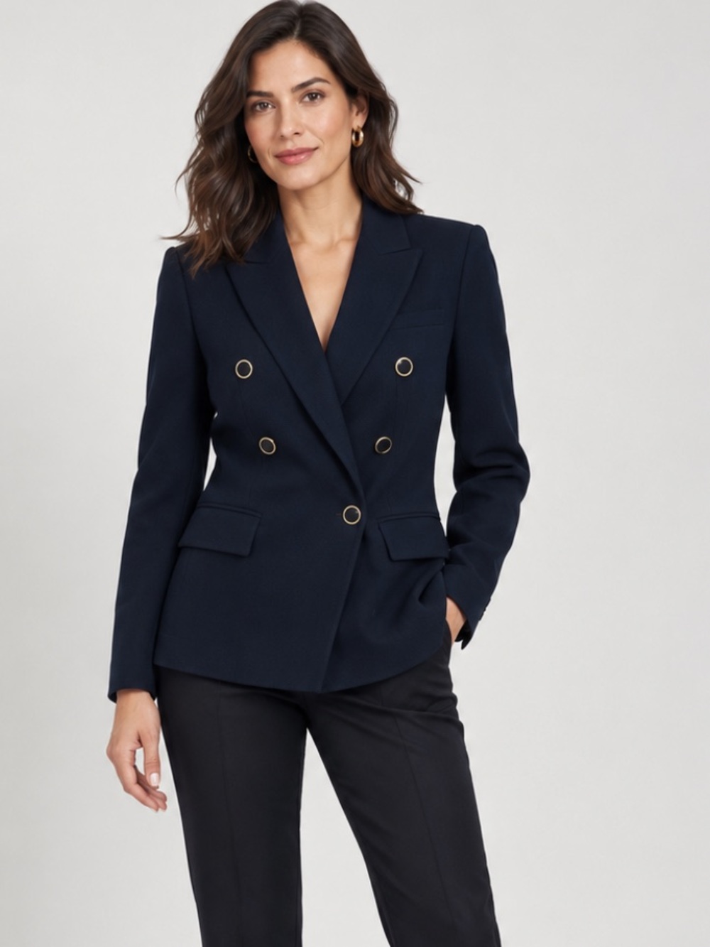 Club Monaco Blue Double Breasted Blazer Gold Button Tailored Jacket